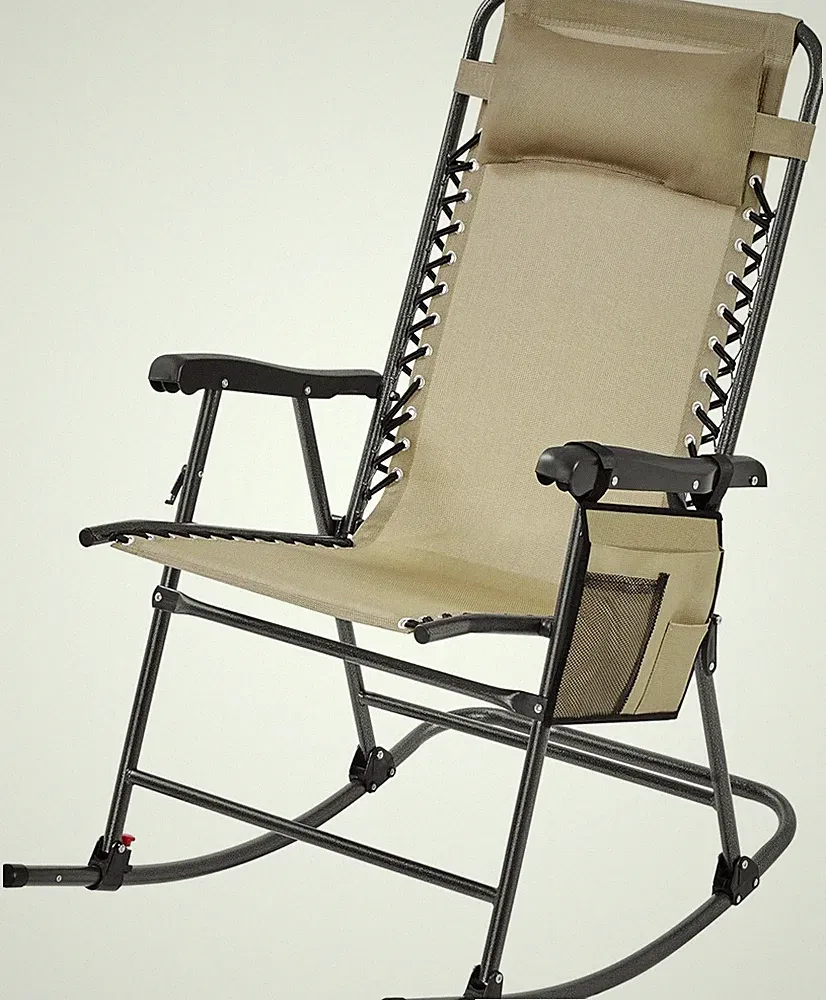 26" Zero Gravity Rocking Chair Foldable Outdoor Reclining Lounge Chair w/Pillow