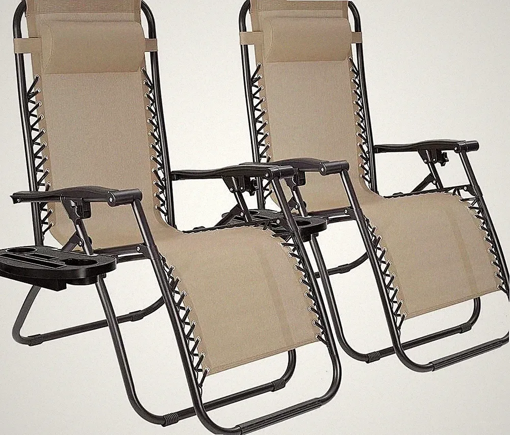2pc Zero Gravity Recliner Chair Folding Outdoor Patio Lounge Chair w/ Cup Holder