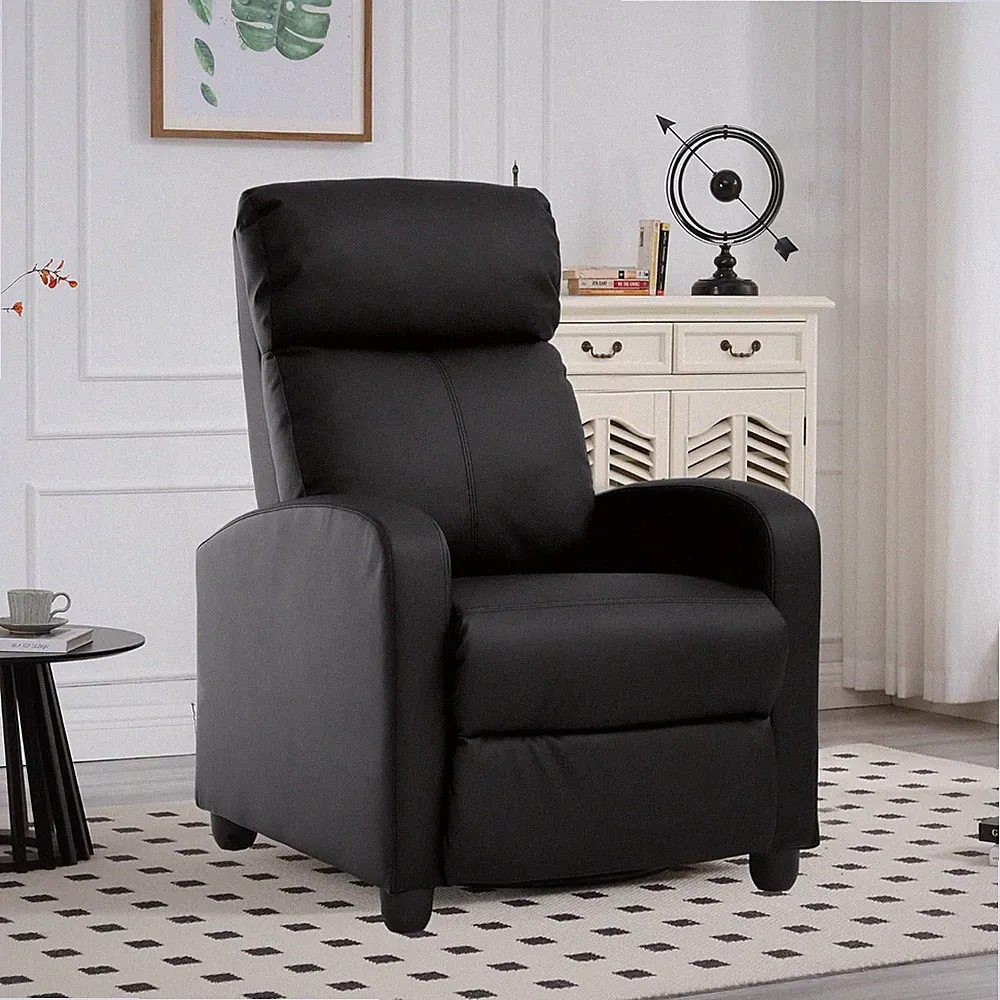 Black Leather Recliner Chair with Footrest - Perfect for Living Room & Bedroom