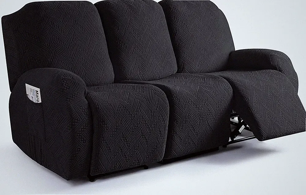 Black Recliner Sofa Cover - Washable Couch Protector with Pockets (3 Seater)