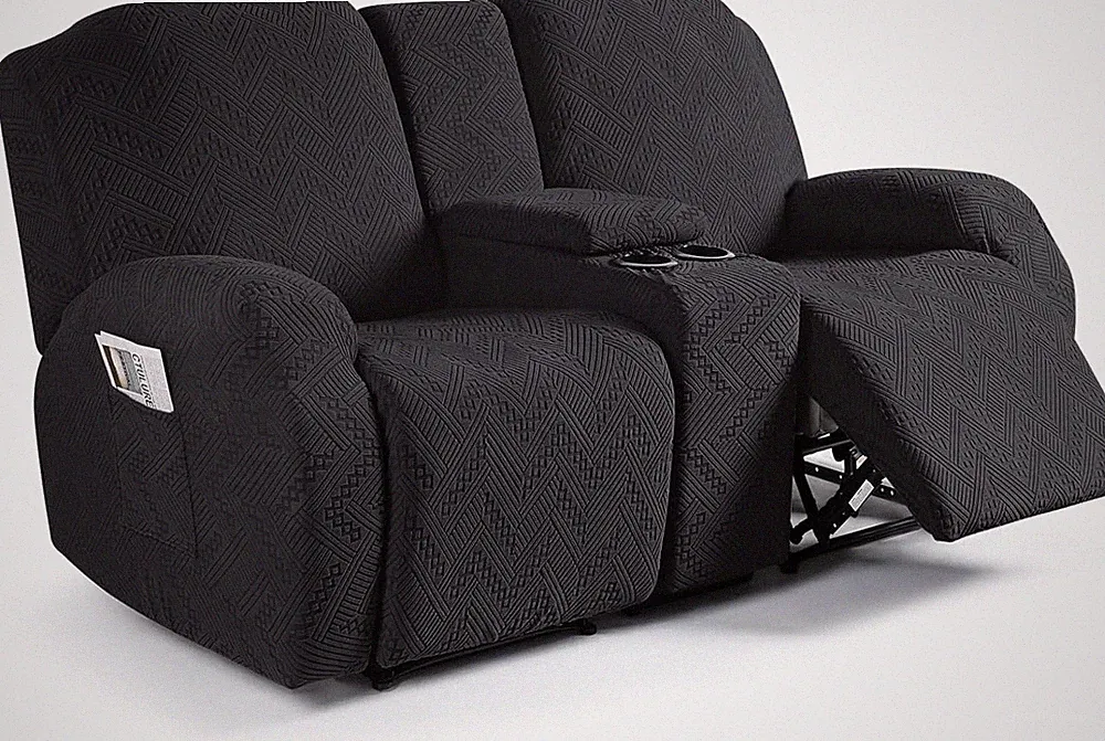 Black Stretch Loveseat Recliner Covers with Console - 4-Piece Furniture Protecto