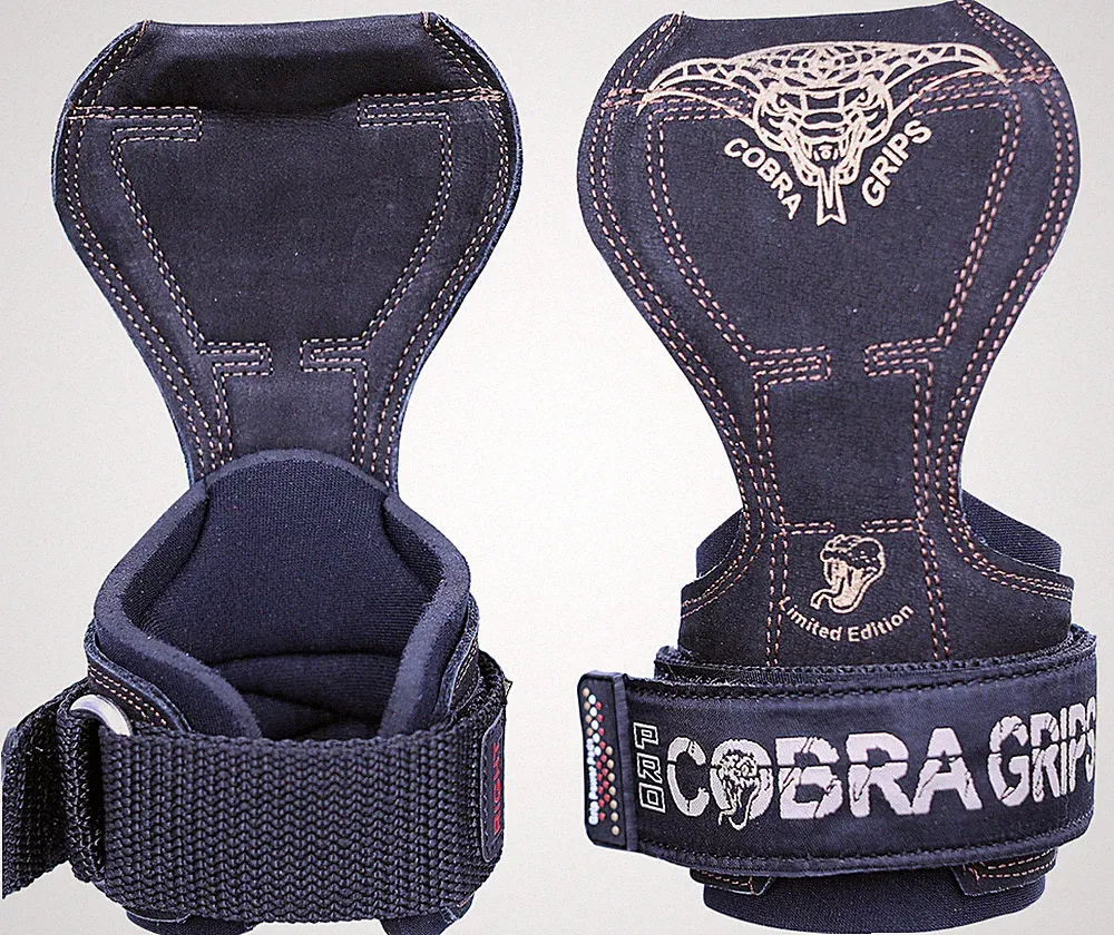 Cobra Grips PRO BLACK LEATHER Weight Lifting Straps Power Lifting Grip Pad GLOVE