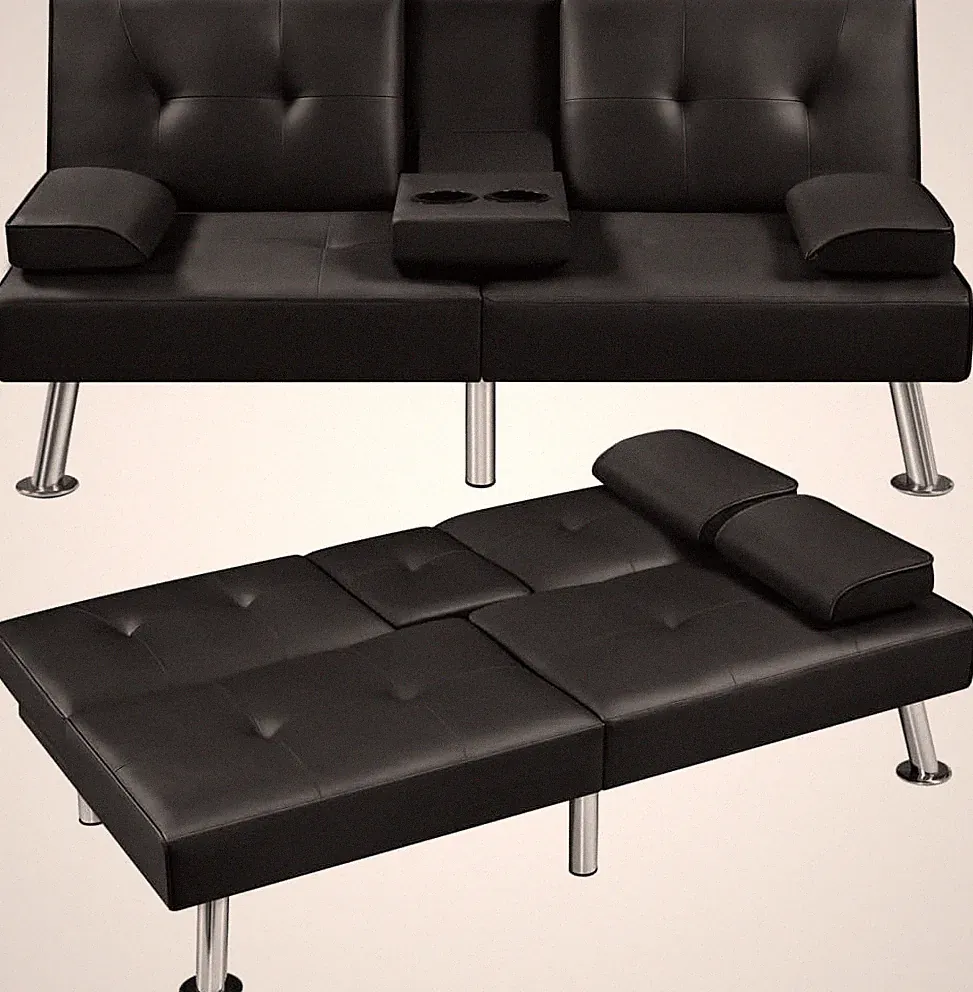 Convertible Sofa Bed Adjustable Couch Sleeper Faux Leather Recliner Loveseat