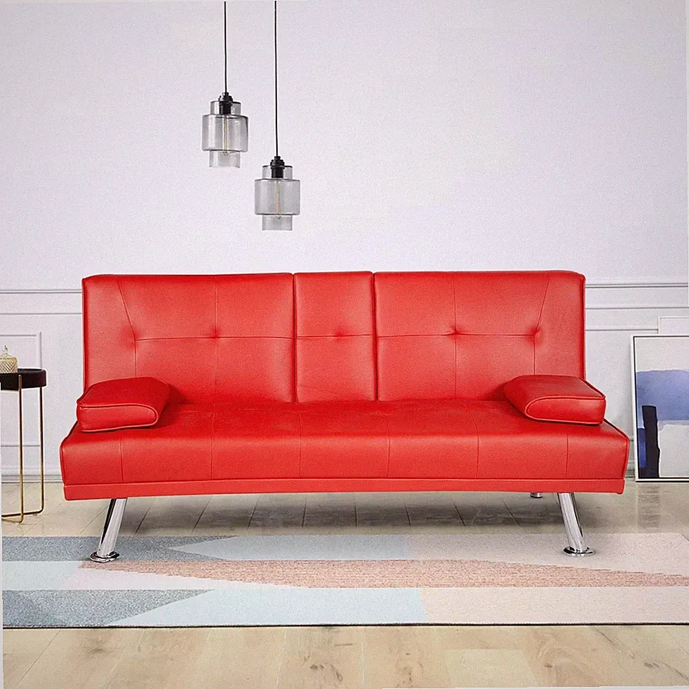 MOOSENG FUTON SETS BLACK CONVERTIBLE SOFA BED WITH ARMREST RECLINER COUCH RED