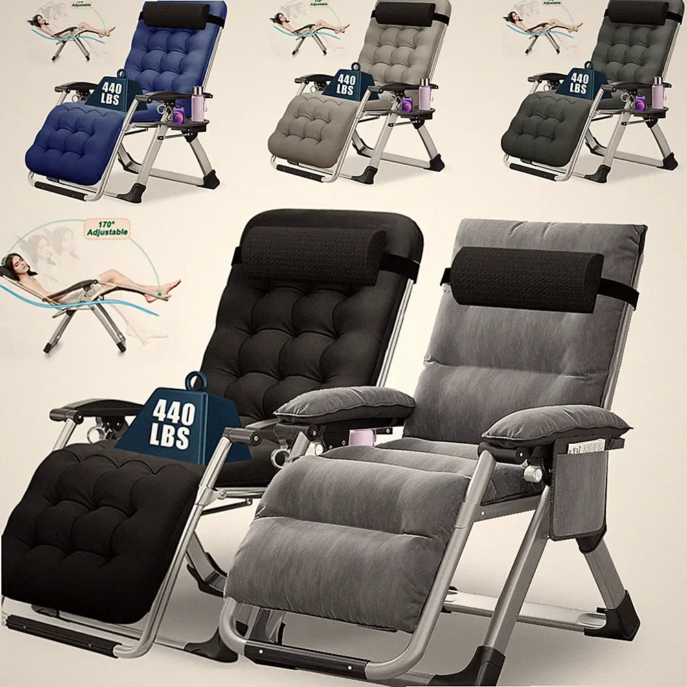 NAIZEA Zero Gravity Chair Folding Reclining Chaise With Pillow+Mat+Arm Cushion