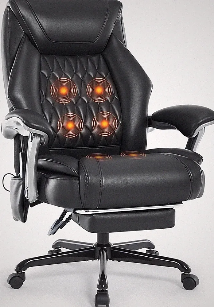 Reclining Office Chair with Massage & Heat & Footrest, 6-Point Vibrations, Er...