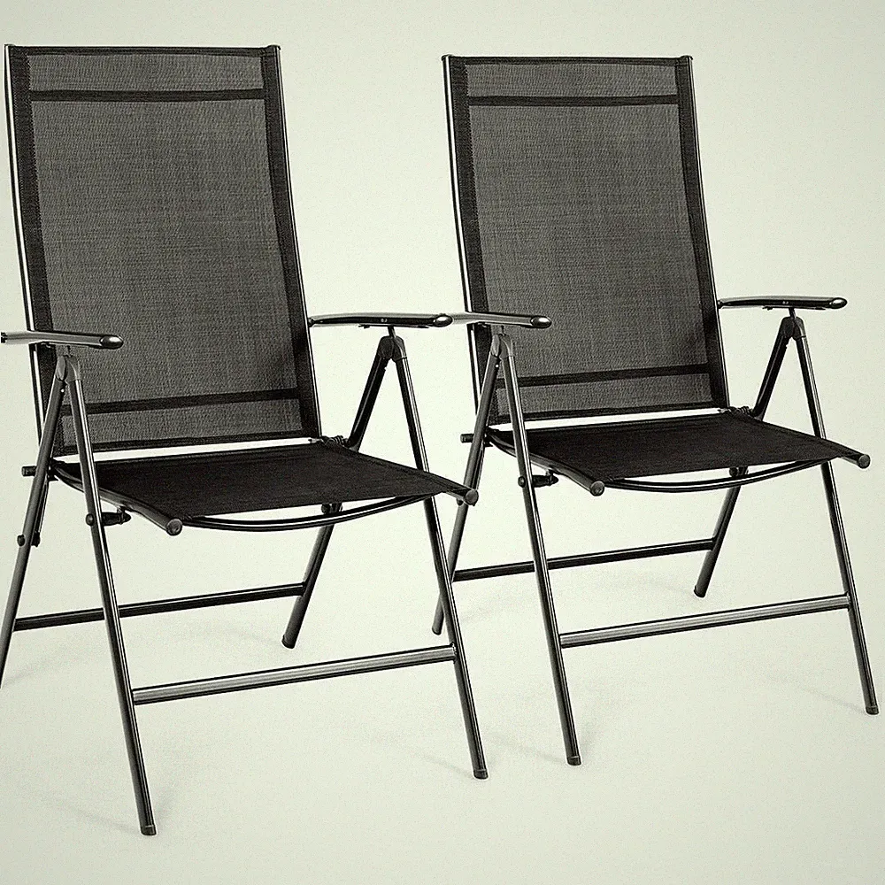 Set of 2 Adjustable Portable Patio Folding Dining Chair Recliners-Black - Color