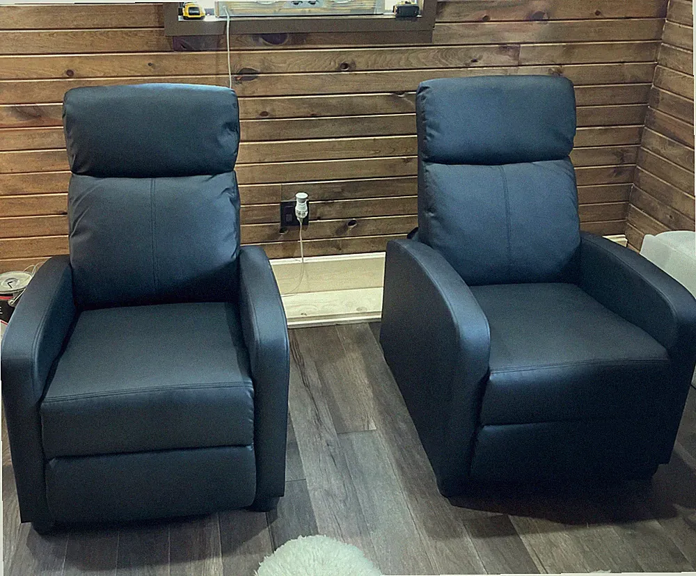 Set of 2 Padded Seat Recliner Chair PU Leather Home Theater Chairs Black Sofa