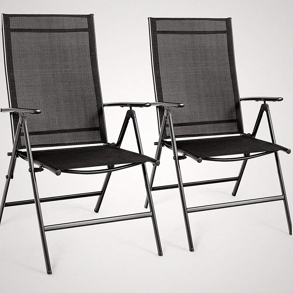 Set of 2 Patio Folding Dining Chair Recliner Adjustable Camping Portable Black