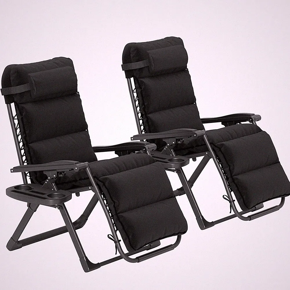 Set of 2 Zero Gravity Chairs w/ Cushion Headrest Side Tray Folding Recliners