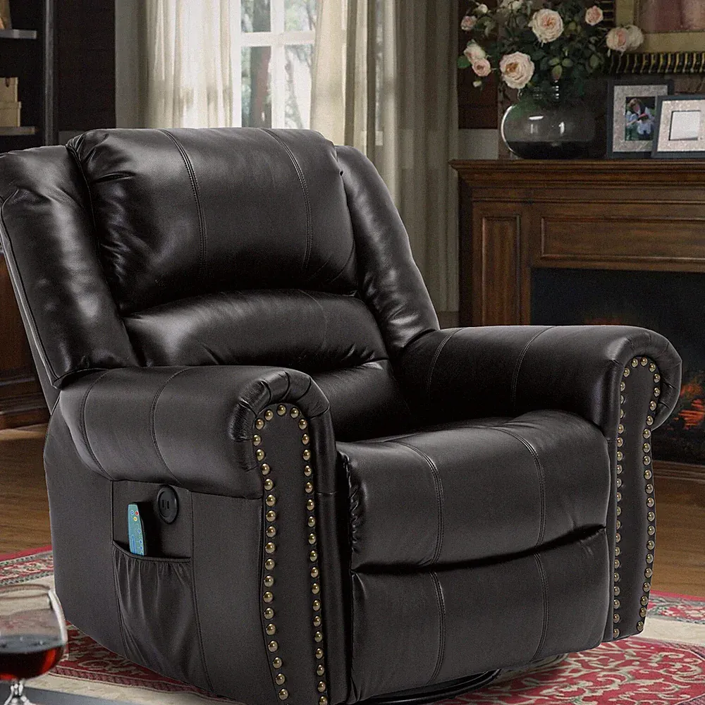 Swivel Rocker Recliner Chair Manual Glider Rocking Recliner w/ Heat & Massage
