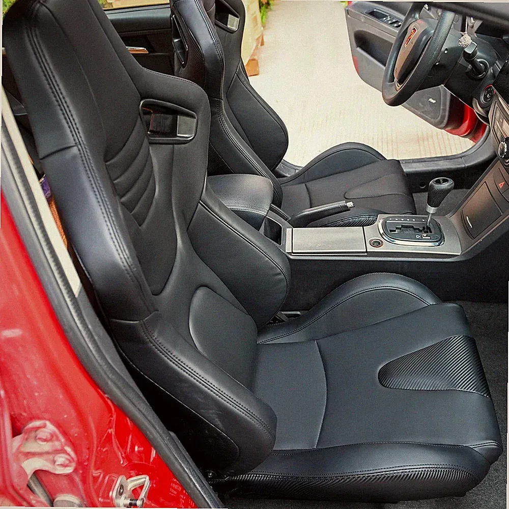 Universal Set of 2 Racing Seats Pair Black Leather Reclinable Bucket Sport Seats