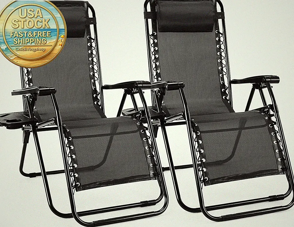 Zero Gravity Chairs Set of 2 Portable Recliner Folding Lounge Black